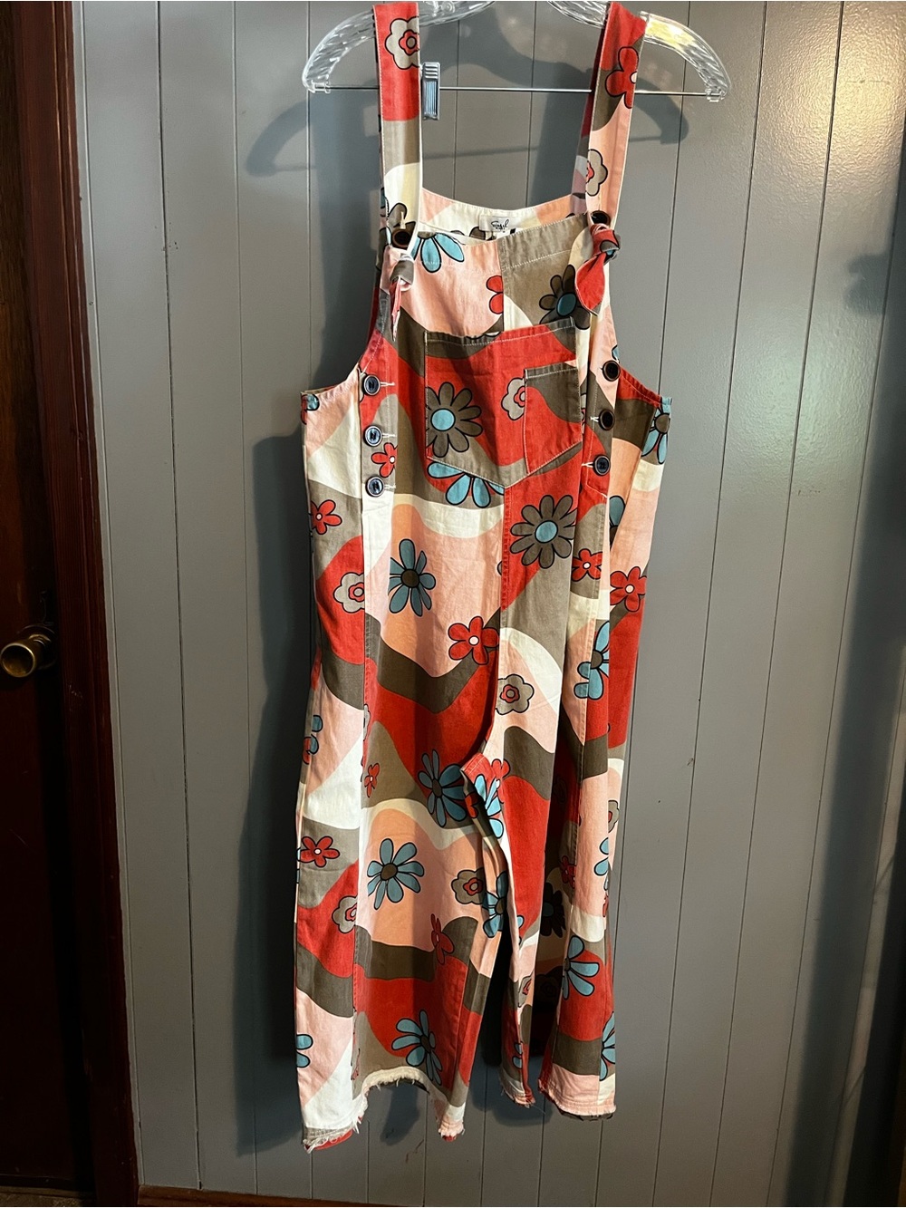 Easel brand "High Hopes" slouchy denim overalls boho flower oversized - Picture 3 of 6